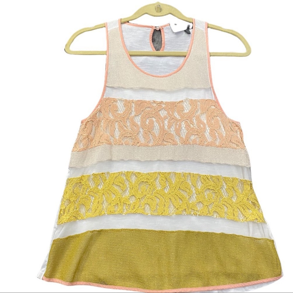 Anthropologie Sunday in Brooklyn Mixed Lace Stripe Tank Top Size Small